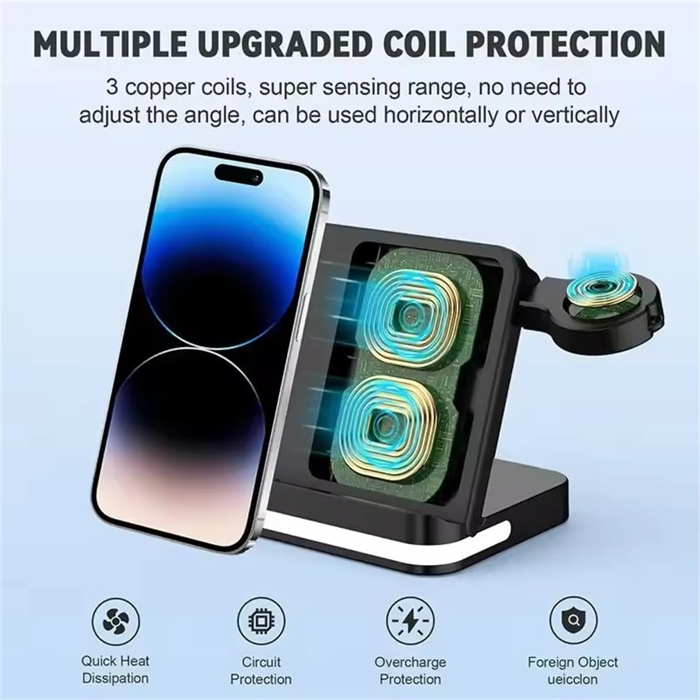 Amazon.co.jp: 黒,3 in 1折りたたみ式充電ステーション、高速